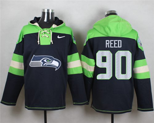 Nike Seahawks #90 Jarran Reed Navy Blue Player Pullover NFL Hoodie - Click Image to Close
